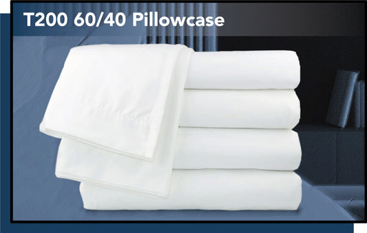 T200 wholesale pillow cases, sold in pack of 12. 60/40 cotton/poly blend.