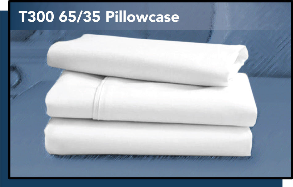 T300 wholesale pillow cases, sold in pack of 12. 65/35 cotton/poly blend.
